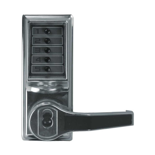 Kaba Simplex LR1021B-026-41 Pushbutton Cylindrical Lever Lock Combination Entry Function with Key Override 2-3/4 Backset 1/2 Throw Latch 6/7-Pin SFIC Prep Less Core Bright Chrome Finish Right Hand/Right Hand Reverse LR1021B-026-41