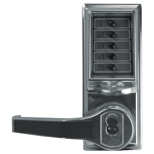 Kaba Simplex LL1021S-026-41 Pushbutton Cylindrical Lever Lock Combination Entry Function with Key Override 2-3/4 Backset 1/2 Throw Latch Schlage FSIC Prep Less Core Bright Chrome Finish Left Hand/Left Hand Reverse