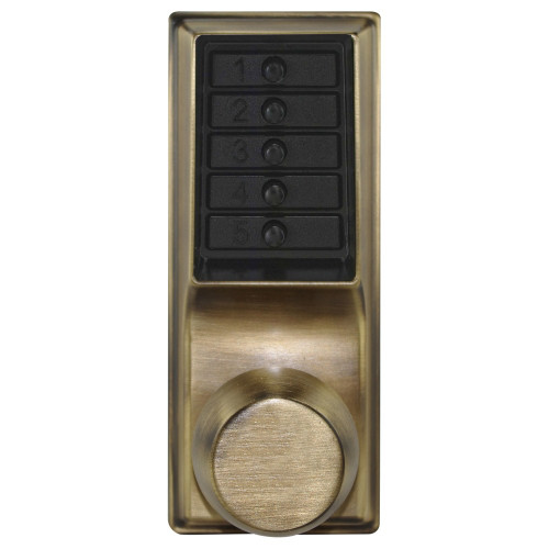 Kaba Simplex 1031-05-41 Grade 1 Pushbutton Cylindrical Knob Lock Combination Entry/Passage Functions 2-3/4 Backset 1/2 Throw Latch Antique Brass Finish Field Reversible