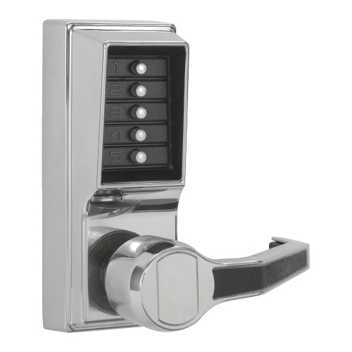 Kaba Simplex LR1011-026-41 Pushbutton Cylindrical Lever Lock Combination Entry Function Only 2-3/4 Backset 1/2 Throw Latch Bright Chrome Finish Right Hand/Right Hand Reverse