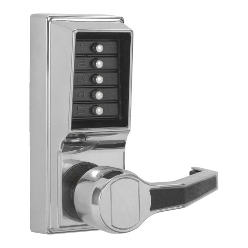 Kaba Simplex LR1011-026-41 Pushbutton Cylindrical Lever Lock Combination Entry Function Only 2-3/4 Backset 1/2 Throw Latch Bright Chrome Finish Right Hand/Right Hand Reverse LR1011-026-41
