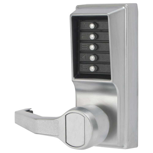 Kaba Simplex LL1012-26D-41 Pushbutton Cylindrical Lever Lock Combination Entry Function Only 2-3/8 Backset 1/2 Throw Latch Satin Chrome Finish Left Hand/Left Hand Reverse LL1012-26D-41
