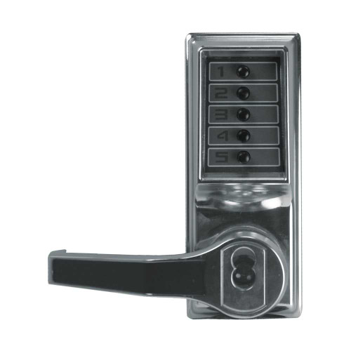 Kaba Simplex LL1021B-026-41 Pushbutton Cylindrical Lever Lock Combination Entry Function with Key Override 2-3/4 Backset 1/2 Throw Latch 6/7-Pin SFIC Prep Less Core Bright Chrome Finish Left Hand/Left Hand Reverse LL1021B-026-41