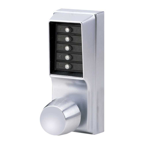Kaba Simplex 1011-26D-41 Grade 1 Pushbutton Cylindrical Knob Lock Combination Entry Function Only 2-3/4 Backset 1/2 Throw Latch Satin Chrome Finish Field Reversible 1011-26D-41