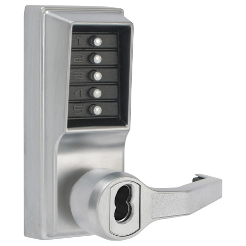 Kaba Simplex LR1041R-26D-41 Pushbutton Cylindrical Lever Lock Combination Entry/Passage Functions with Key Override 2-3/4 Backset 1/2 Throw Latch Sargent LFIC Prep Less Core Satin Chrome Finish Right Hand/Right Hand Reverse