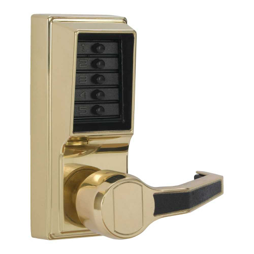 Kaba Simplex LR1011-03-41 Pushbutton Cylindrical Lever Lock Combination Entry Function Only 2-3/4 Backset 1/2 Throw Latch Bright Brass Finish Right Hand/Right Hand Reverse LR1011-03-41