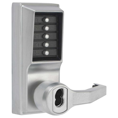 Kaba Simplex LR1076R-26D-41 Pushbutton Cylindrical Lever Lock Combination Entry/Privacy Lockout Function with Key Override 2-3/4 Backset 3/4 Throw Latch Sargent LFIC Prep Less Core Satin Chrome Finish Right Hand/Right Hand Reverse LR1076R-26D-41