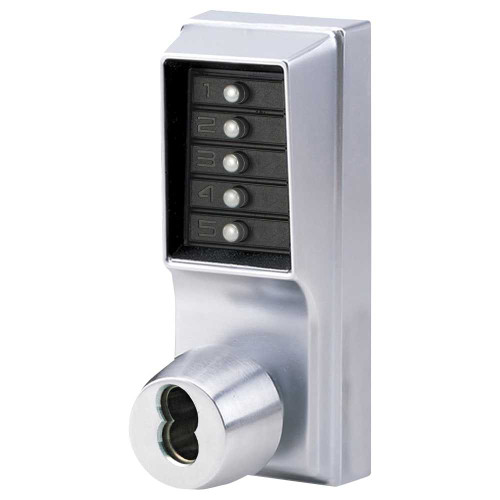 Kaba Simplex 1021S-26D-41 Grade 1 Pushbutton Cylindrical Knob Lock Combination Entry Function with Key Override 2-3/4 Backset 1/2 Throw Latch Schlage FSIC Prep Less Core Satin Chrome Finish Field Reversible 1021S-26D-41