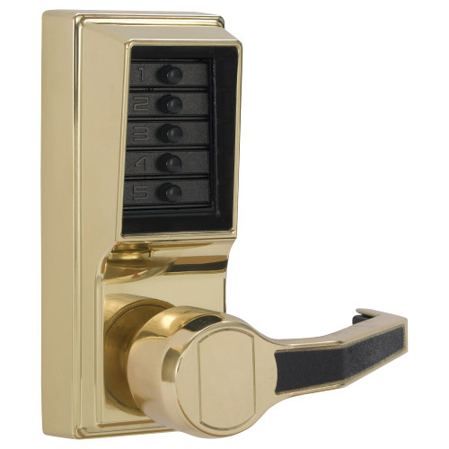 Kaba Simplex LR1031-03-41 Pushbutton Cylindrical Lever Lock Combination Entry/Passage Functions 2-3/4 Backset 1/2 Throw Latch Bright Brass Finish Right Hand/Right Hand Reverse
