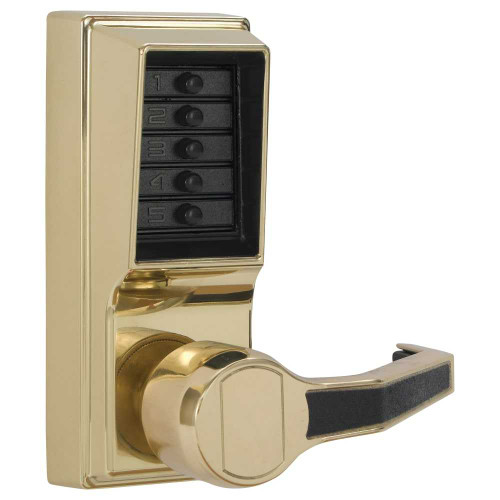 Kaba Simplex LR1031-03-41 Pushbutton Cylindrical Lever Lock Combination Entry/Passage Functions 2-3/4 Backset 1/2 Throw Latch Bright Brass Finish Right Hand/Right Hand Reverse LR1031-03-41