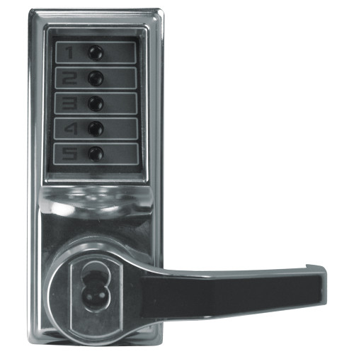 Kaba Simplex LR1021S-026-41 Pushbutton Cylindrical Lever Lock Combination Entry Function with Key Override 2-3/4 Backset 1/2 Throw Latch Schlage FSIC Prep Less Core Bright Chrome Finish Right Hand/Right Hand Reverse