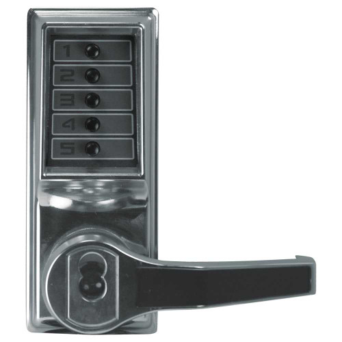 Kaba Simplex LR1021S-026-41 Pushbutton Cylindrical Lever Lock Combination Entry Function with Key Override 2-3/4 Backset 1/2 Throw Latch Schlage FSIC Prep Less Core Bright Chrome Finish Right Hand/Right Hand Reverse LR1021S-026-41