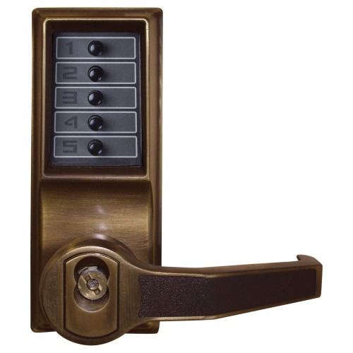 Kaba Simplex LR1021C-05-41 Pushbutton Cylindrical Lever Lock Combination Entry Function with Key Override 2-3/4 Backset 1/2 Throw Latch Corbin Russwin 6-Pin LFIC Prep Less Core Antique Brass Finish Right Hand/Right Hand Reverse