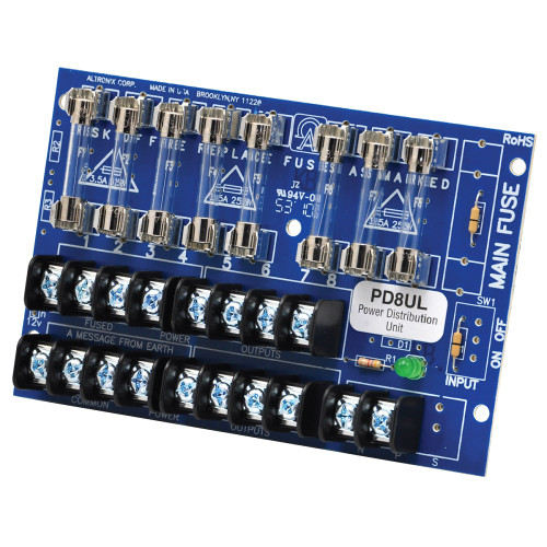 Altronix PD8UL UL Listed Power Distribution Module 12/24VDC Up to 10A Input 8 Fused Outputs Up to 28VAC/DC