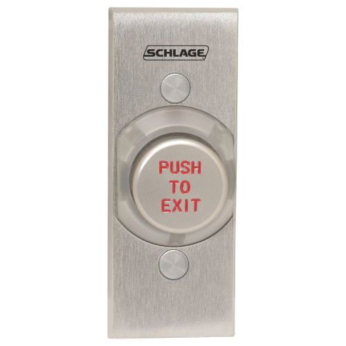 Schlage Electronics 631AL EX DP NS 1-1/4 Metal Button Single Gang Aluminum Button Engraved PUSH TO EXIT Double Pole Double Throw Narrow Stile