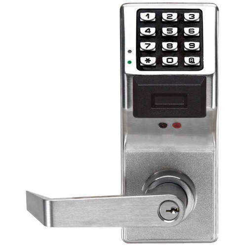 Alarm Lock PDL3000 US26D Pushbutton Cylindrical Door Lock with Prox Reader 2000 Users 40000 Event Audit Trail Straight Lever Satin Chrome Finish Non-Handed PDL3000 US26D
