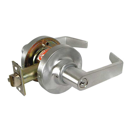 Marks 195AB/26D Grade 1 Cylindrical Lock Entrance/Office Function Key in Lever Cylinder 6-Pin American Lever 3-7/16 Rose Diameter ASA Curved Lip Strike 2-3/4 Backset Satin Chrome Finish Non-Handed 195AB/26D