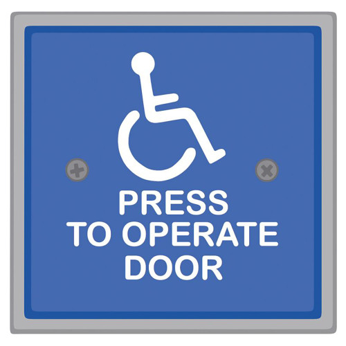 MS Sedco 59-H Door Activation Switch 4-1/2 Square Face Plate Blue Face Plate WHEELCHAIR/PRESS TO OPERATE DOOR