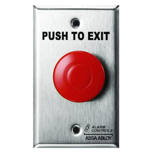 Alarm Controls TS-14R 1-1/2 Red Mushroom Button PUSH TO EXIT Pneumatic Time Delay Single Gang Satin Stainless Steel