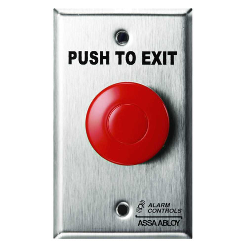 Alarm Controls TS-14R 1-1/2 Red Mushroom Button PUSH TO EXIT Pneumatic Time Delay Single Gang Satin Stainless Steel TS-14R