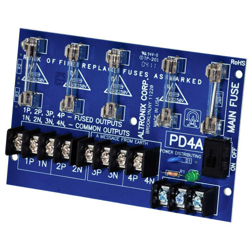 Altronix PD4 Power Distribution Module 12/24VDC Up to 10A Input 4 Fused Outputs Up to 28VAC/DC PD4