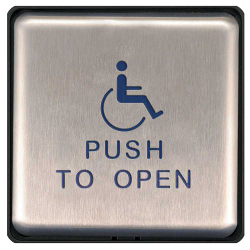 BEA 10EMS4751 475 Square Push Plate Slim Profile Blue Handicapped Logo and Push to Open Text 10EMS4751