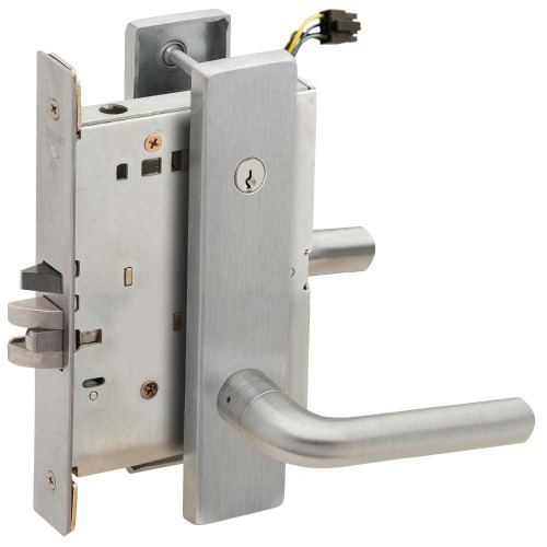 Schlage L9095EUC 02L 630 Grade 1 Electric Mortise Lock Both Sides Fail Secure with Dual Cylinder Override Concealed Cylinder S123 Keyway 02 Lever L Escutcheon Satin Stainless Steel Finish Field Reversible L9095EUC 02L 630