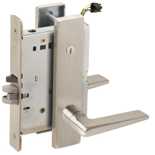 Schlage L9095EUC 05L 619 Grade 1 Electric Mortise Lock Both Sides Fail Secure with Dual Cylinder Override Concealed Cylinder S123 Keyway 05 Lever L Escutcheon Satin Nickel Plated Clear Coated Finish Field Reversible
