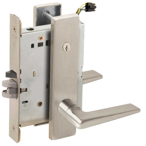 Schlage L9095ELC 05L 619 Grade 1 Electric Mortise Lock Both Sides Fail Safe with Dual Cylinder Override Concealed Cylinder S123 Keyway 05 Lever L Escutcheon Satin Nickel Plated Clear Coated Finish Field Reversible L9095ELC 05L 619