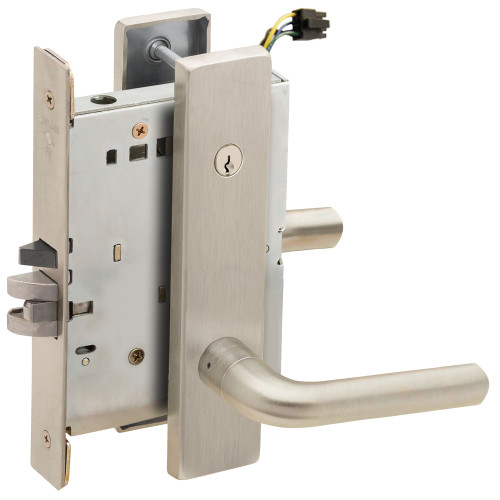 Schlage L9095ELC 02L 619 Grade 1 Electric Mortise Lock Both Sides Fail Safe with Dual Cylinder Override Concealed Cylinder S123 Keyway 02 Lever L Escutcheon Satin Nickel Plated Clear Coated Finish Field Reversible