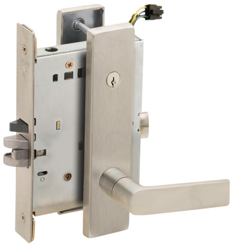 Schlage L9095ELC 01L 619 Grade 1 Electric Mortise Lock Both Sides Fail Safe with Dual Cylinder Override Concealed Cylinder S123 Keyway 01 Lever L Escutcheon Satin Nickel Plated Clear Coated Finish Field Reversible