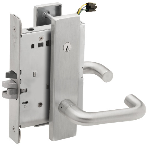 Schlage L9095ELC 03L 630 Grade 1 Electric Mortise Lock Both Sides Fail Safe with Dual Cylinder Override Concealed Cylinder S123 Keyway 03 Lever L Escutcheon Satin Stainless Steel Finish Field Reversible