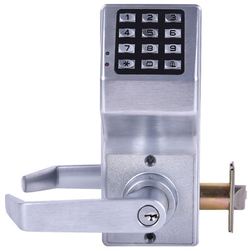 Alarm Lock DL5300 US26D Pushbutton Cylindrical Door Lock Double Sided 2000 Users 40000 Event Audit Trail Weatherproof Straight Lever Satin Chrome