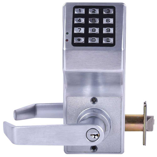 Alarm Lock DL5300 US26D Pushbutton Cylindrical Door Lock Double Sided 2000 Users 40000 Event Audit Trail Weatherproof Straight Lever Satin Chrome DL5300 US26D