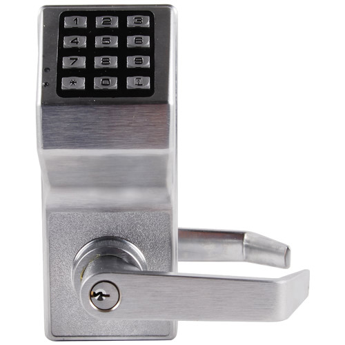 Alarm Lock DL3200 US26D Pushbutton Cylindrical Door Lock 2000 Users 40000 Event Audit Trail Weatherproof Straight Lever Satin Chrome