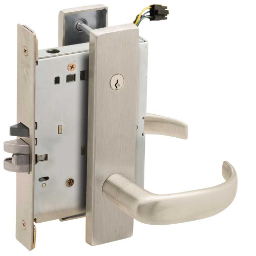Schlage L9095ELC 17L 619 Grade 1 Electric Mortise Lock Both Sides Fail Safe with Dual Cylinder Override Concealed Cylinder S123 Keyway 17 Lever L Escutcheon Satin Nickel Plated Clear Coated Finish Field Reversible L9095ELC 17L 619