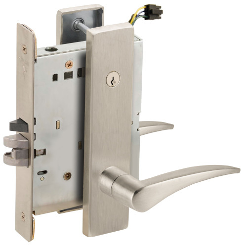 Schlage L9095ELC 12L 619 LH Grade 1 Electric Mortise Lock Both Sides Fail Safe with Dual Cylinder Override Concealed Cylinder S123 Keyway 12 Lever L Escutcheon Satin Nickel Plated Clear Coated Finish Left-Handed