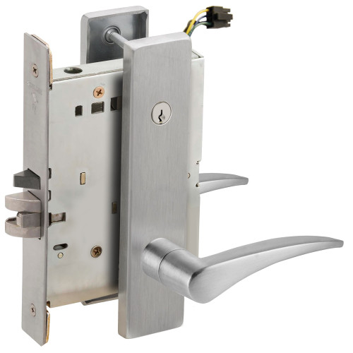 Schlage L9095EUC 12L 630 LH Grade 1 Electric Mortise Lock Both Sides Fail Secure with Dual Cylinder Override Concealed Cylinder S123 Keyway 12 Lever L Escutcheon Satin Stainless Steel Finish Left-Handed
