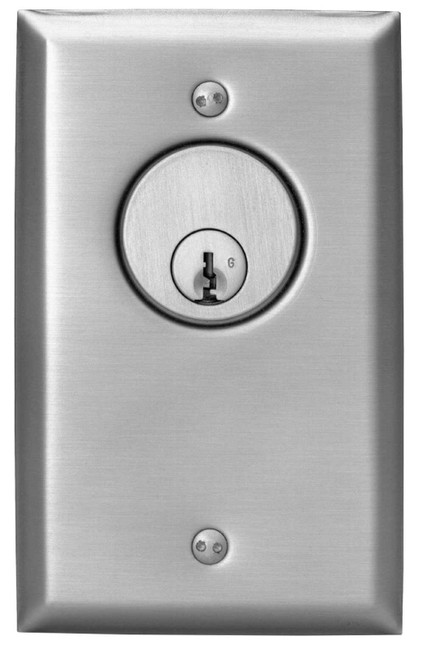 SDC 706U 6 Amp Key Switch Assembly Single Gang Momentary DPDT Contact 20 Gauge Stainless Steel Faceplate Satin Stainless Steel 706U