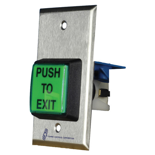 Alarm Controls TS-2T 2 Green Square Button PUSH TO EXIT SPDT w/Timer Single Gang Satin Stainless Steel