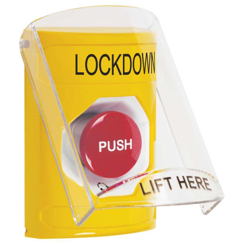 STI SS2221LD-EN Stopper Station Yellow Flush or Surface Shield Turn-to-Reset LOCKDOWN English SS2221LD-EN