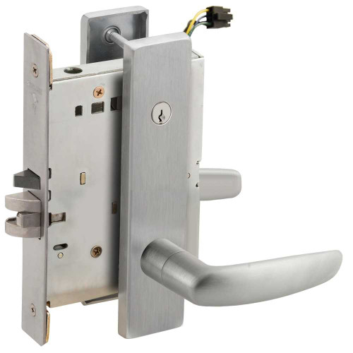 Schlage L9095ELC 07L 630 Grade 1 Electric Mortise Lock Both Sides Fail Safe with Dual Cylinder Override Concealed Cylinder S123 Keyway 07 Lever L Escutcheon Satin Stainless Steel Finish Field Reversible L9095ELC 07L 630
