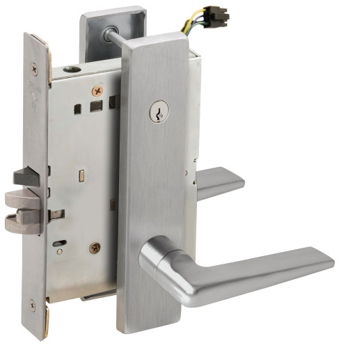 Schlage L9095EUC 05L 630 Grade 1 Electric Mortise Lock Both Sides Fail Secure with Dual Cylinder Override Concealed Cylinder S123 Keyway 05 Lever L Escutcheon Satin Stainless Steel Finish Field Reversible