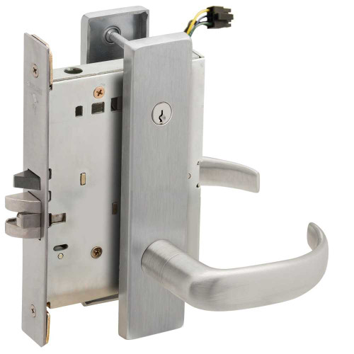 Schlage L9095EUC 17L 630 Grade 1 Electric Mortise Lock Both Sides Fail Secure with Dual Cylinder Override Concealed Cylinder S123 Keyway 17 Lever L Escutcheon Satin Stainless Steel Finish Field Reversible L9095EUC 17L 630