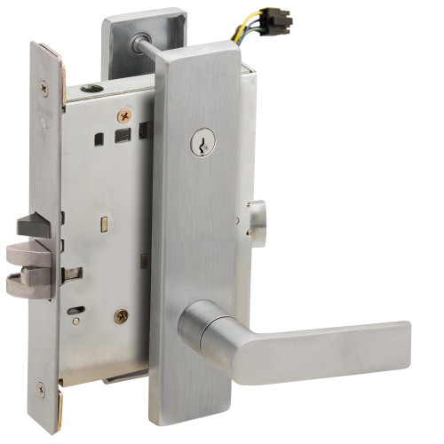Schlage L9095EUC 01L 630 Grade 1 Electric Mortise Lock Both Sides Fail Secure with Dual Cylinder Override Concealed Cylinder S123 Keyway 01 Lever L Escutcheon Satin Stainless Steel Finish Field Reversible