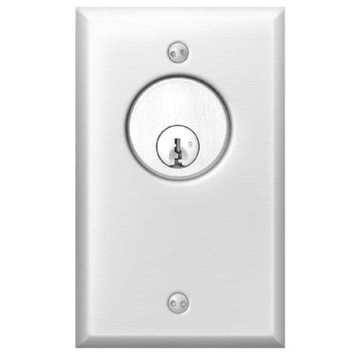 SDC 701U 6 Amp Key Switch Assembly Single Gang Alternate Action SPDT Contact 20 Gauge Stainless Steel Faceplate Satin Stainless Steel 701U