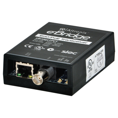 Altronix EBRIDGE1PCT IP and PoE over Coax Hardened Transceiver Powered by Receiver Distance: Up to 100m