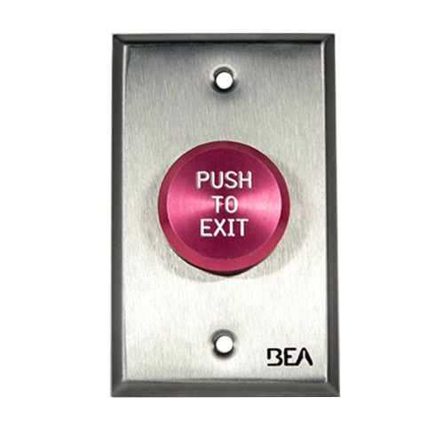 BEA 10ACPBDA4 Pneumatic Push Button Single gang plate standard 1 5/8 Red button Push to Exit text 25 AMP 12 to 24 V AC/DC