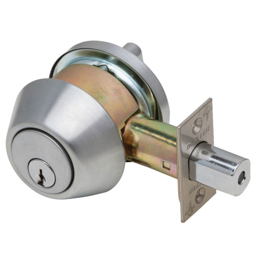 Dexter DB1000-DCT-626-KDC Grade 1 Double Cylinder Deadbolt 2-3/8 or 2-3/4 Adjustable Backset Conventional Cylinder Satin Chrome Finish Non-Handed