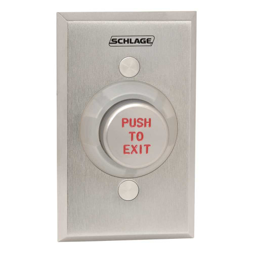 Schlage Electronics 631AL EX DA 1-1/4 Metal Button Single Gang Aluminum Button Engraved PUSH TO EXIT Delayed Action 0-60 Seconds 631AL EX DA
